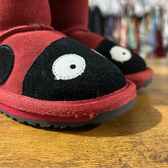 EMU Australia Girls Ladybird Red and Black Suede Merino Wool Boots K8 - Picture 8 of 9